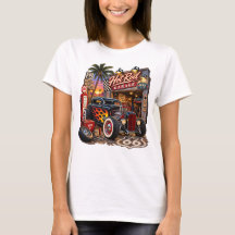 Camiseta Feminina Hot Rod Garage Vintage Route 66