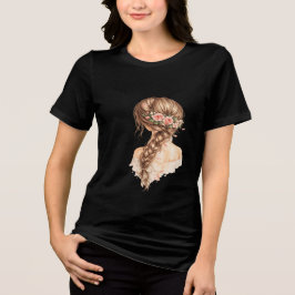Camiseta Feminina Ilustração de Menina Floral
