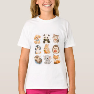 Camiseta Feminina Infantil Coleção de Animais em P