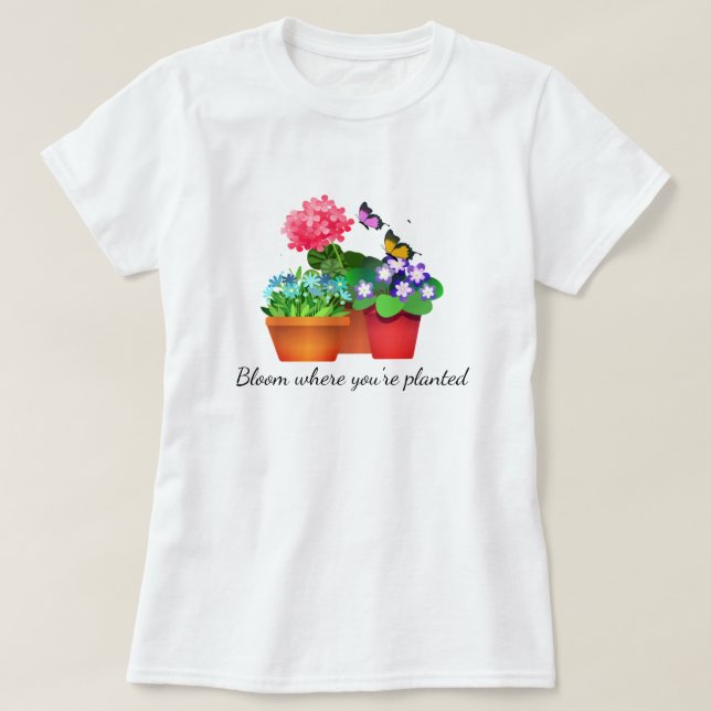 Camiseta Feminina Jardim de Flores com Borboleta (Frente do Design)