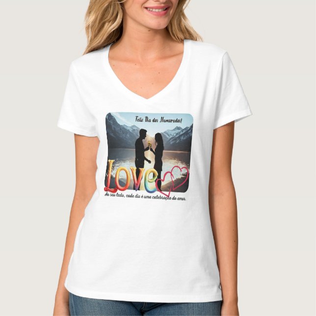 Camiseta feminina justa, namorados (Frente)