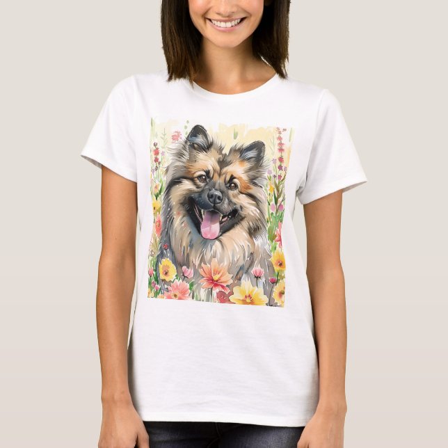 Camiseta Feminina Keeshond Aquarela (Frente)