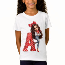 Camiseta Feminina Letra A Monograma Kawaii Fofa