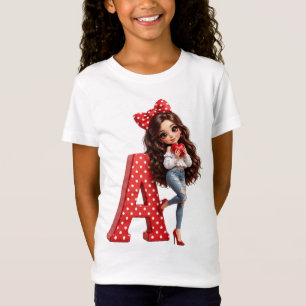Camiseta Feminina Letra A Monograma Kawaii Fofa