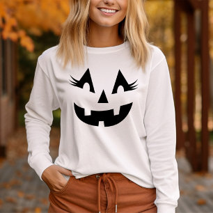 Camiseta Feminina Manga Longa Abóbora de Halloween