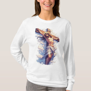 Camiseta Feminina Manga Longa Jesus Crucifixo Cris