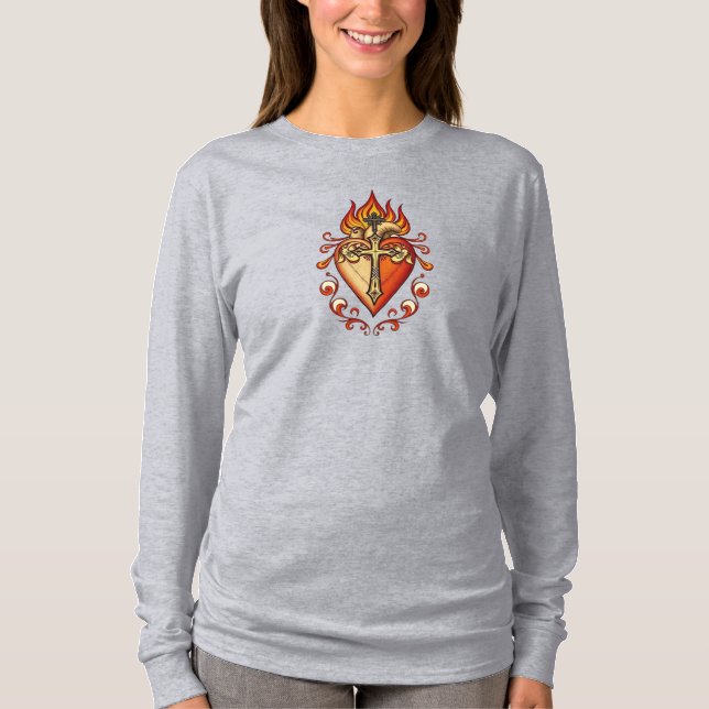 Camiseta Feminina Manga Longa Sacred Heart Católic (Frente)