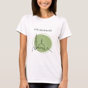 Camiseta Feminina Moderna Eid Mubarak Verde Sage