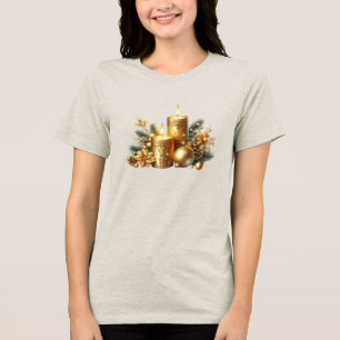 Camiseta Feminina Natal Velas Douradas Natalino