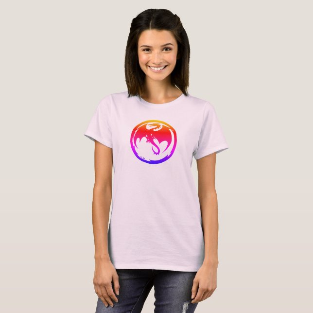 Camiseta feminina Neon Dragon rosa pálido (Frente Completa)