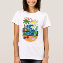 Camiseta Feminina Onda e Palmeira