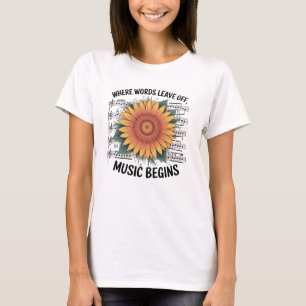Camiseta feminina, onde palavras deixam de música
