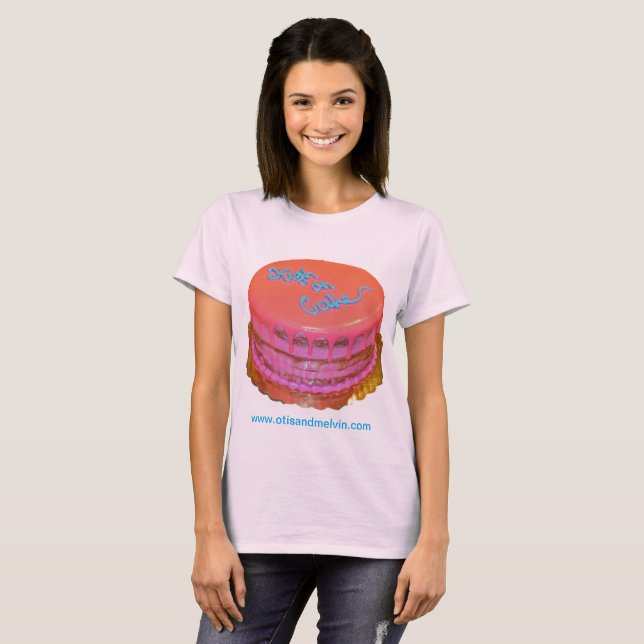 Camiseta feminina, Otis e Melvin, "High on Cake" (Frente Completa)