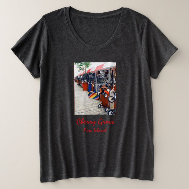 Camiseta feminina plus size Cherry Grove Pride Wag (Frente do Design)