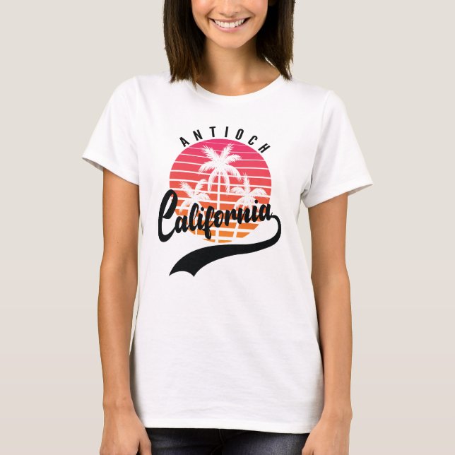 Camiseta Feminina Pôr do Sol Retro de Antioch, Cal (Frente)