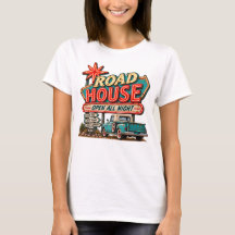 Camiseta Feminina Road House Aberto a Noite Toda V