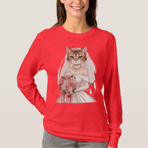 Camiseta Feminina Rosa com Design de Gata Noiva Fo