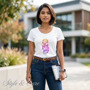 Camiseta Feminina Rosa Floral Marca Tendência Casu