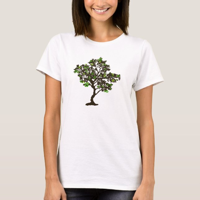 Camiseta Feminina Símbolo de Reciclagem em Árvore (Frente)
