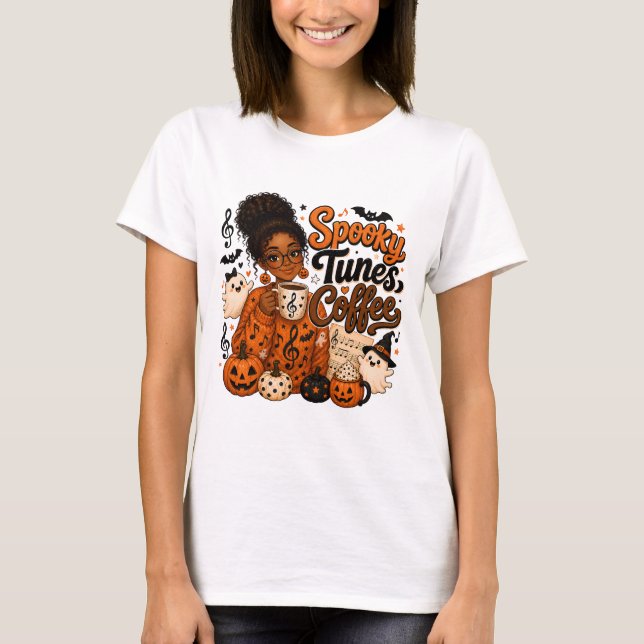 Camiseta Feminina Spooky Tunes Coffee (Frente)
