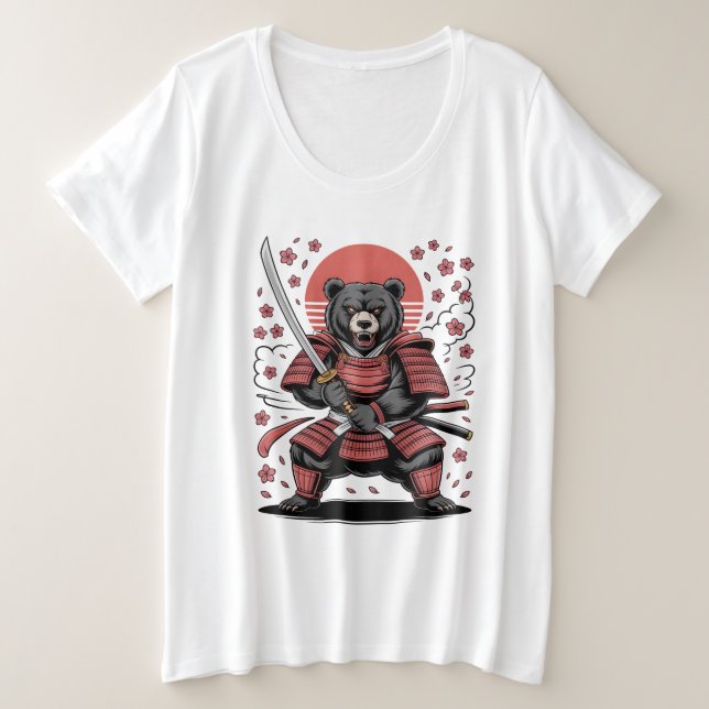 Camiseta Feminina Tamanho Plus Samurai Bear (Frente do Design)