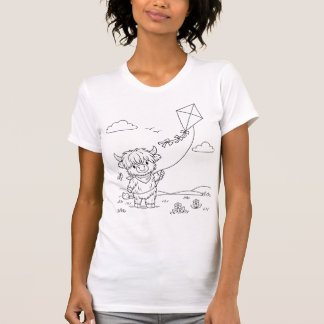 Camiseta Feminina Vaca Highland para Colorir