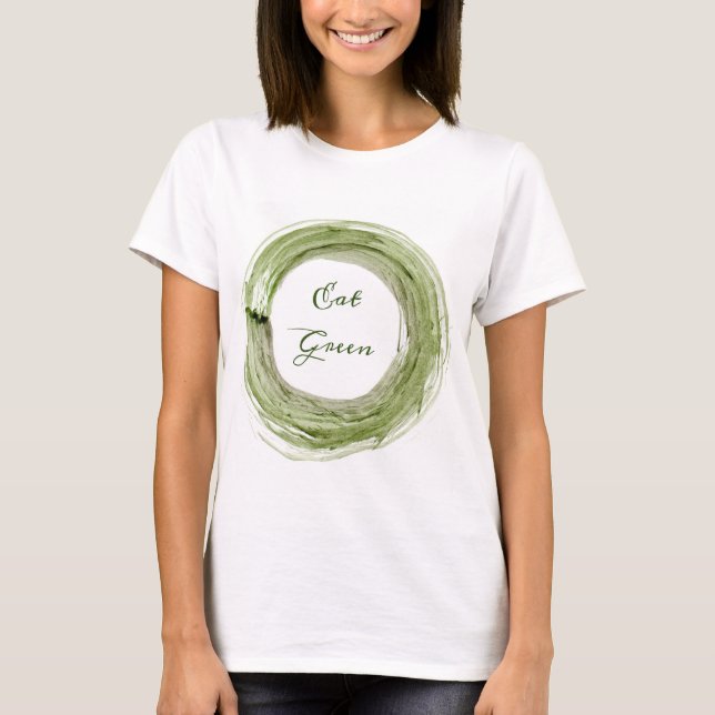 Camiseta feminina vegan Coma Slogan Verde (Frente)
