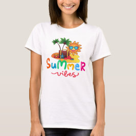 Camiseta Feminina Vibrações de Verão e Palmeiras