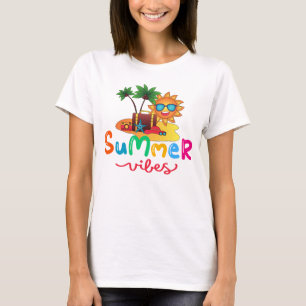 Camiseta Feminina Vibrações de Verão e Palmeiras