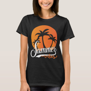 Camiseta Feminina Vibrações de Verão e Palmeiras a