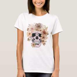 Camiseta Feminina Vintage Crânio e Flores