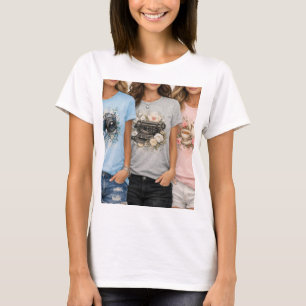 Camiseta Feminina Vintage Floral Gráfica Cute