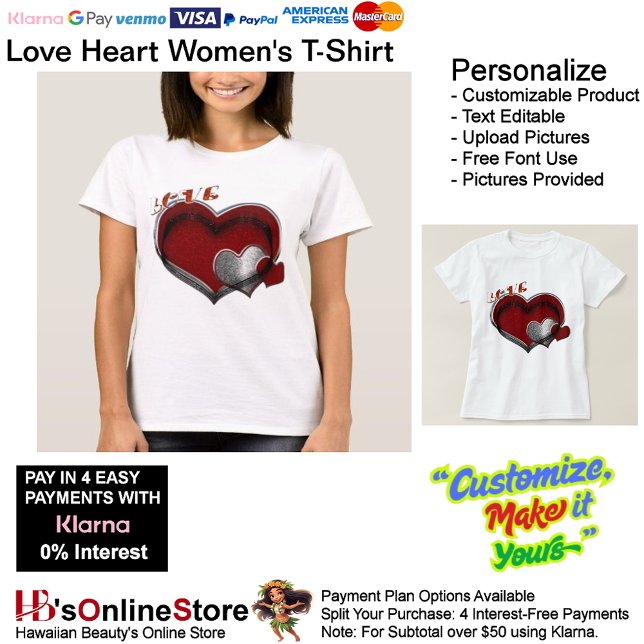 Camiseta Feminina White Heart (Love Heart Women's T-Shirt with White Background.)