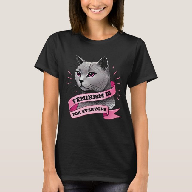 Camiseta Feminismo É Para Todos Um Gato Pro Feminismo (Frente)