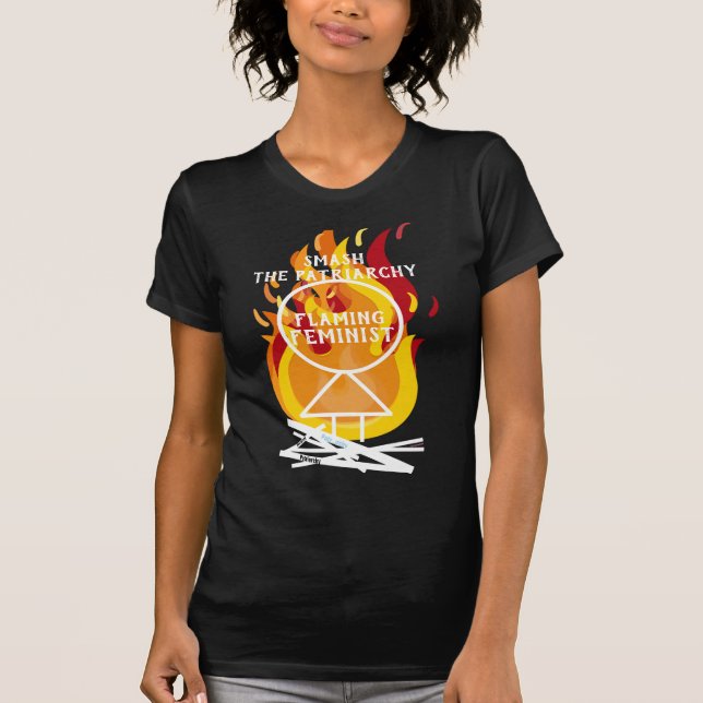 Camiseta Feminista Flamejante Esmaga o Patriarcado RBG Negr (Frente)