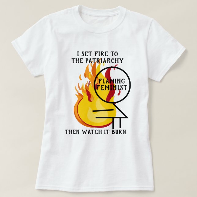 Camiseta Feminista Flamejante Queimando o Patriarcado 7 (Frente do Design)