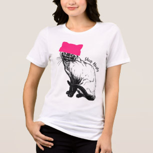 Camiseta Feminista Resiste Gato Rosa Rosa Fica Desagradável