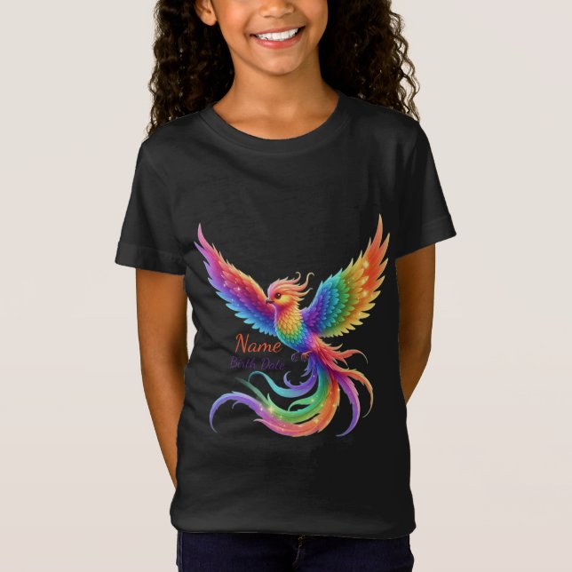 Camiseta Fenix Arco-íris Personalizada Nome Data de Nascime (Frente)