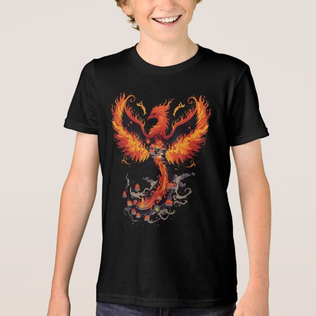 Camiseta Fênix Ardente Ressurgindo com Flores de Lótus (Frente)