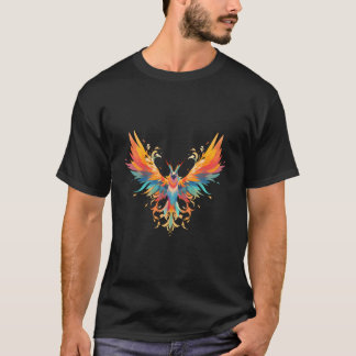 Camiseta Fênix Ascendente Fogo Colorido Pássaro Asa Aberta