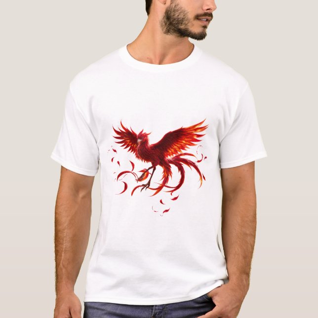 Camiseta Fênix Carmesim da Maré enluarada. (Frente)