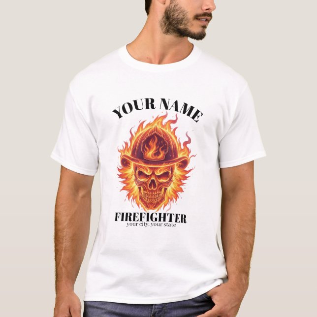 Camiseta Fenix de Chama Personalizada do Bombeiro Crânio Re (Frente)