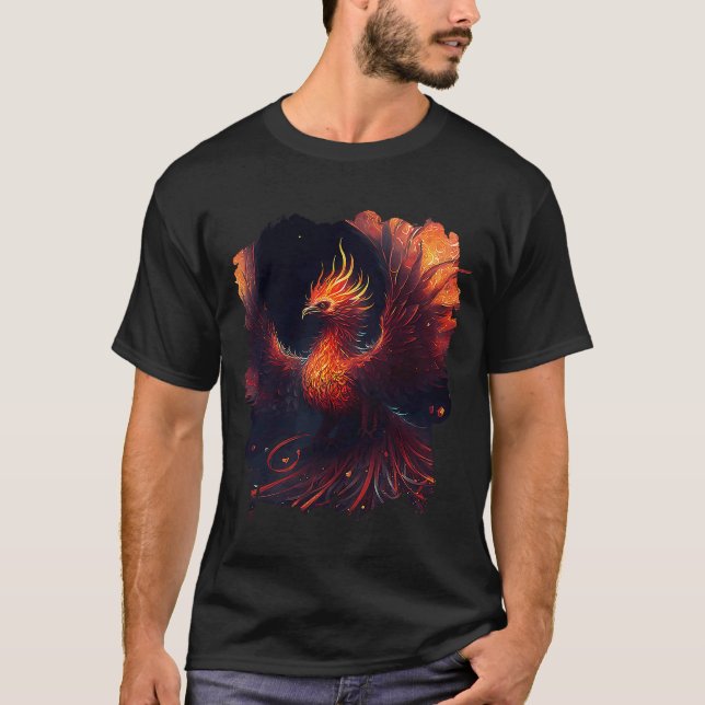 Camiseta Fênix flamejante com ornamentos e brilho nojento (Frente)