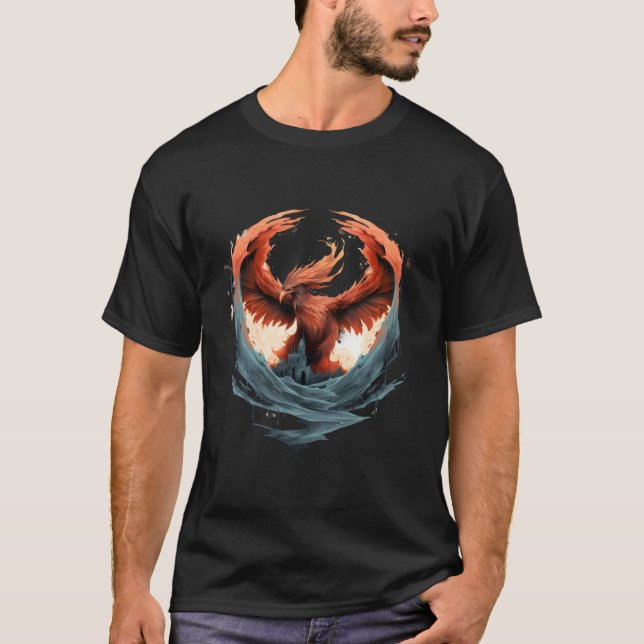 Camiseta Fênix Trabalho de arte Firebird renascer Pássaro M (Frente)