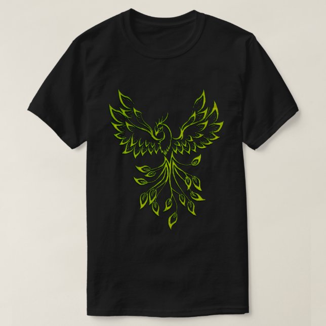 Camiseta Fênix Verde Nasce em Preto (Frente do Design)