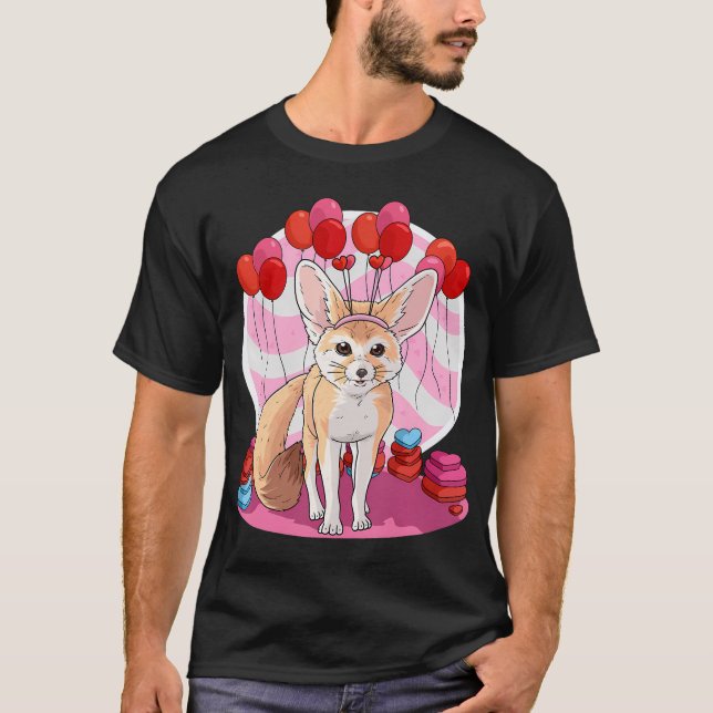 Camiseta Fennec Fox Heart Valentine Day Decor Gift (Frente)