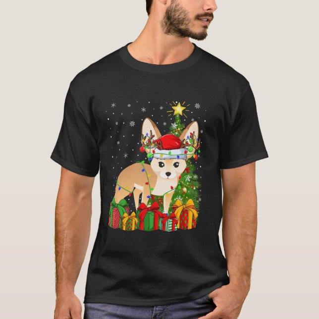 Camiseta Fennec Fox Xmas Tree Lighting Santa Hat Fennec Fox (Frente)
