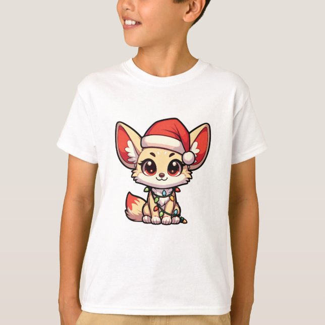 Camiseta Fennec Merry Natal Animais De Inverno Fenneces Cut (Frente)