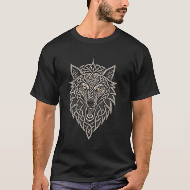 Camiseta Fenrir Wolf u2013 Norse Knotwork (Frente)