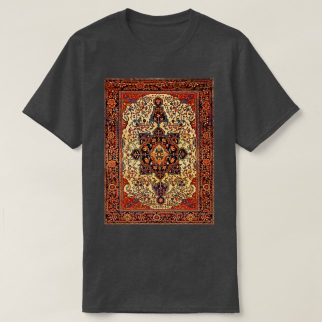 Camiseta Ferahan Sarouk - Impressão de tapete persa antigo (Frente do Design)